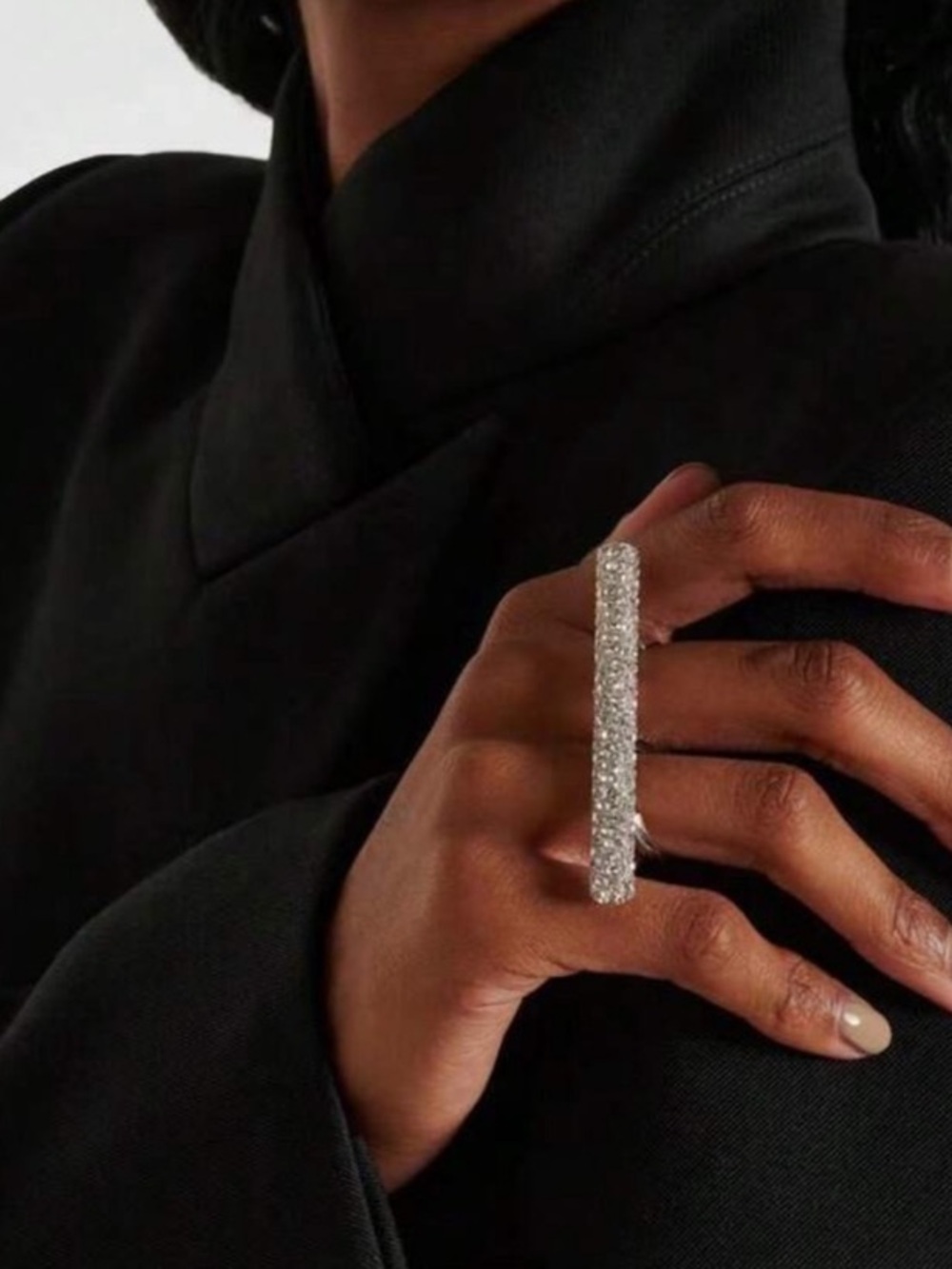 Luxe Silver Crystal Bar Statement Ring
